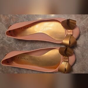 Ted Baker Pink Ballet Flats with Gold Bow Detail